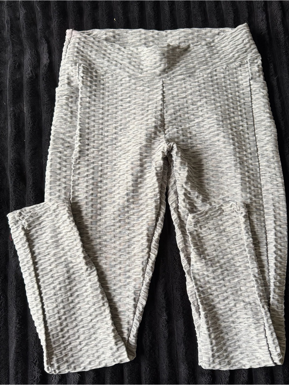 Textured Light Gray Stretch Leggings